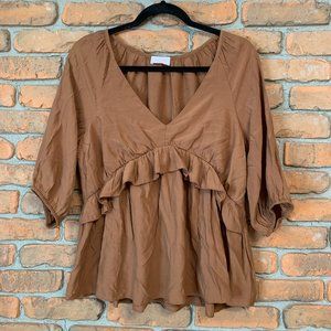 Pink Lily Say You Won’t Let Go Babydoll Blouse Burnt Orange - Size M